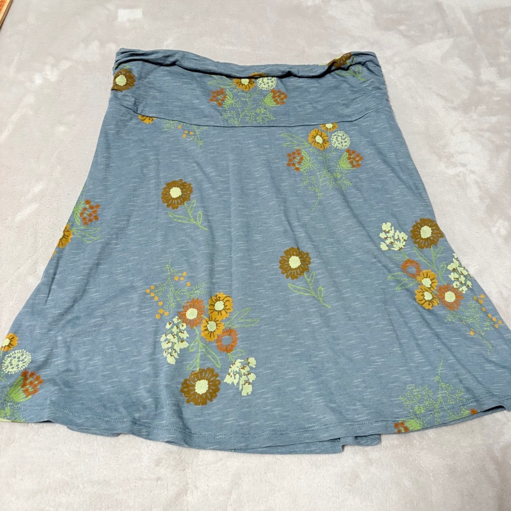 Toad&Co Floral Chaka Knit Skirt Women Blue Medium Waist Casual